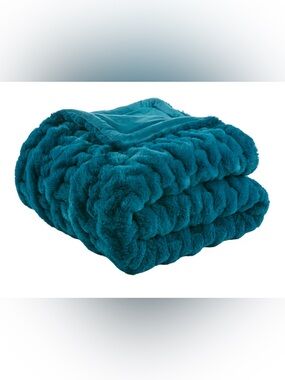 Madison Park Teal Plush Faux Fur Throw Blanket